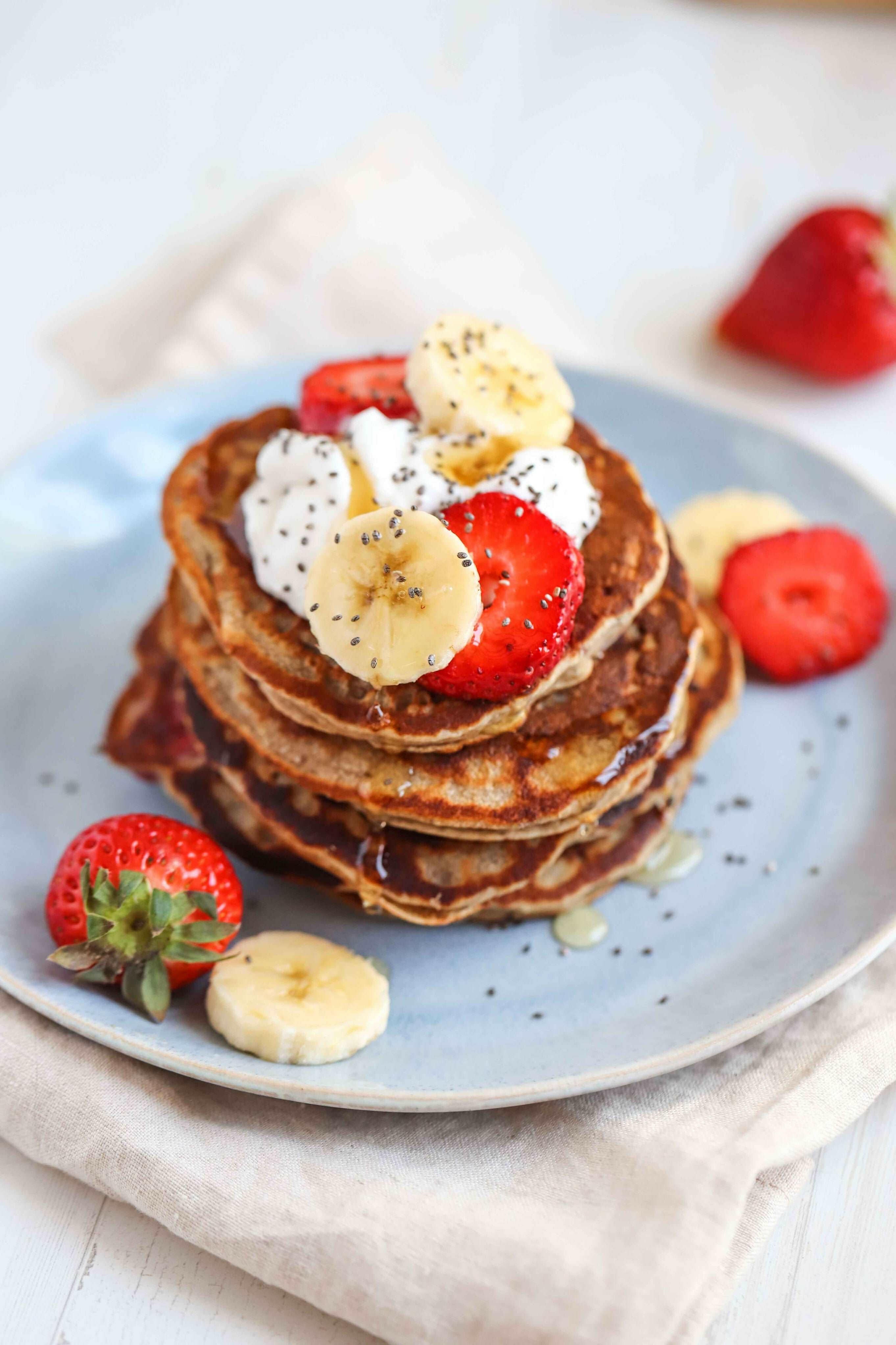 Banana & Strawberry Pancakes | Recipe Download - Essential Sports Nutrition Banana & Strawberry Pancakes | Recipe Download - Essential Sports Nutrition
