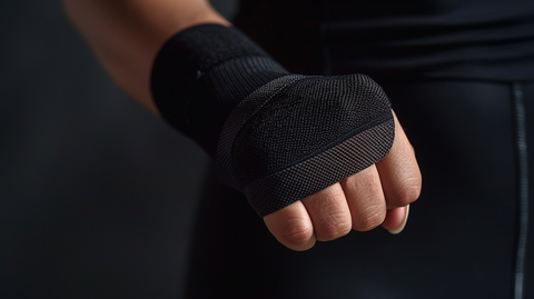 close-up of a man's hand with a compression wrap