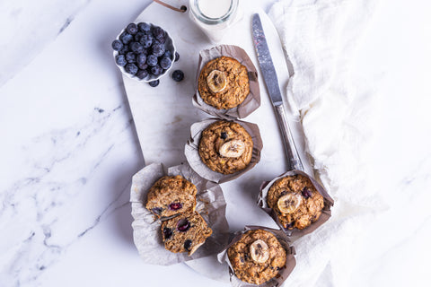 Banana Blueberry Whole Wheat Muffins