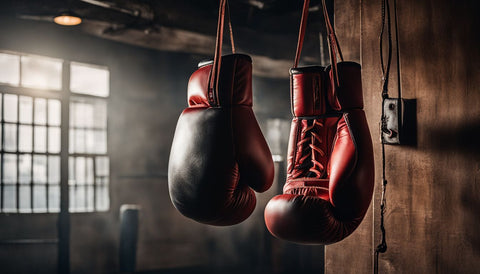 boxing gloves hanging from in a small boxing gym