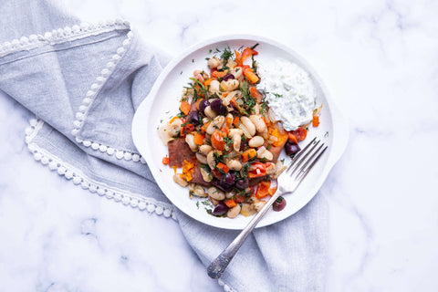 Greek Smashed Sweet Potatoes