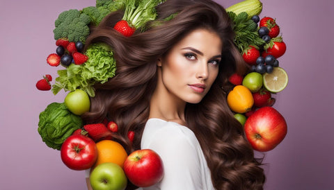 voluminous hair with fruits and vegetables