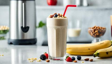 a protein shake with berries and banana
