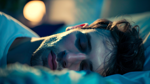 close-up of a man sleeping peacefully at night