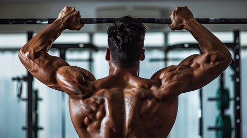 a man with his back to the camera, showing hi back muscles