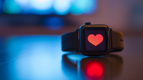 a smart watch with a heart icon for a heart rate monitoring app