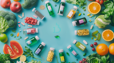  probiotic supplement bottles, and food