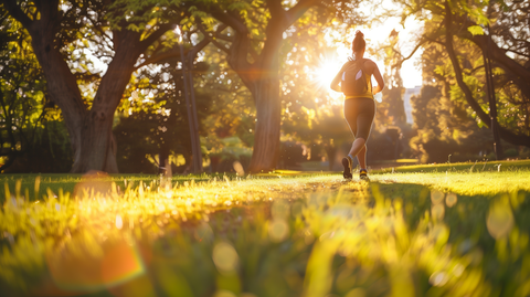 energetic person jogging in a lush park