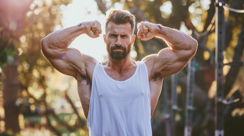a muscular man flexing his biceps