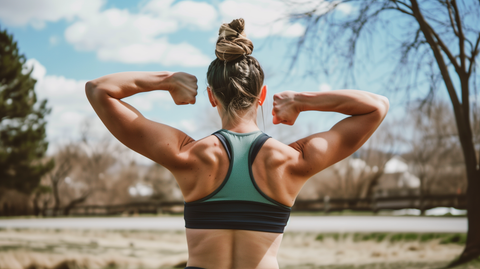 a woman flexing her back muscles