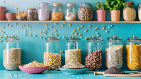 gluten-free grains like quinoa, rice, and buckwheat, along with substitutes like almond flour
