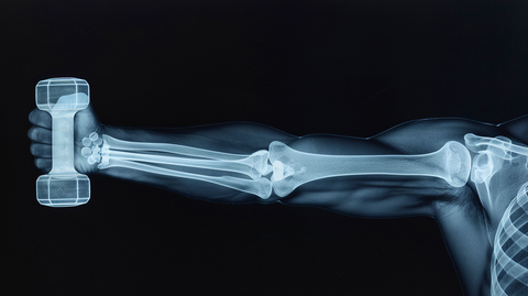 an xray of an arm holding a dumbbell