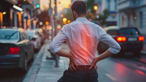 a depiction of back pain, back illuminated in red