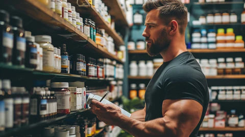 Man standing in front of a supplement isle