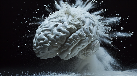 a 3D brain made up of white creatine powder