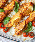 Baked Salmon Tray With Rice & Tomatoes | Recipe Download - Essential Sports Nutrition