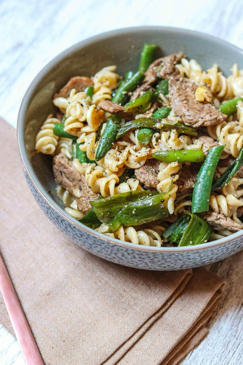 Beef & Green Beans Pasta In Soy Sauce | Recipe Download - Essential Sports Nutrition