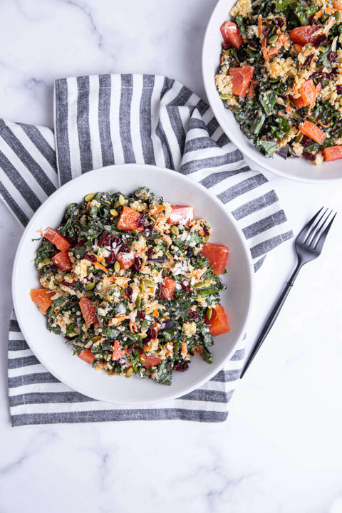 Warm Kale Salad With A Creamy Tahini Dressing | Recipe Download - Essential Sports Nutrition