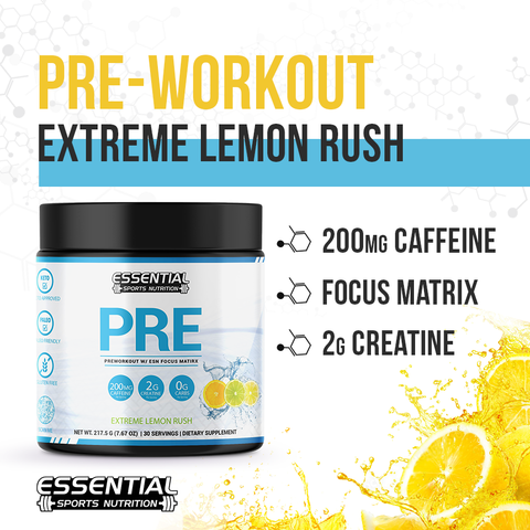 Whey Protein | Vanilla Ice Cream 2lb + PRE | Extreme Lemon Rush - Essential Sports Nutrition