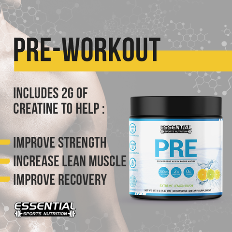 Whey Protein | Vanilla Ice Cream 2lb + PRE | Extreme Lemon Rush - Essential Sports Nutrition