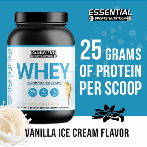 Whey Protein | Vanilla Ice Cream 2lb + PRE | Extreme Lemon Rush - Essential Sports Nutrition