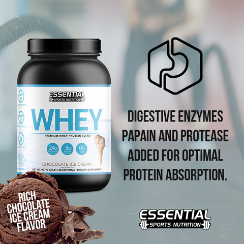 Whey Protein | Chocolate Ice Cream 2lb + PRE | Extreme Lemon Rush - Essential Sports Nutrition