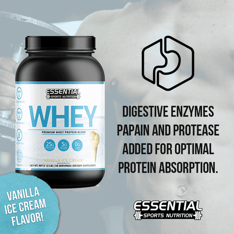 Whey Protein | Vanilla Ice Cream 2lb + PRE | Extreme Lemon Rush - Essential Sports Nutrition