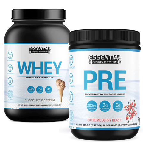 Whey Protein | Chocolate Ice Cream 2lb + PRE | Extreme Lemon Rush - Essential Sports Nutrition