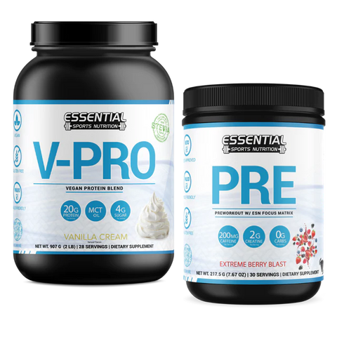 V-Pro Vanilla Cream & PRE Extreme Berry Blast Bundle - Essential Sports Nutrition